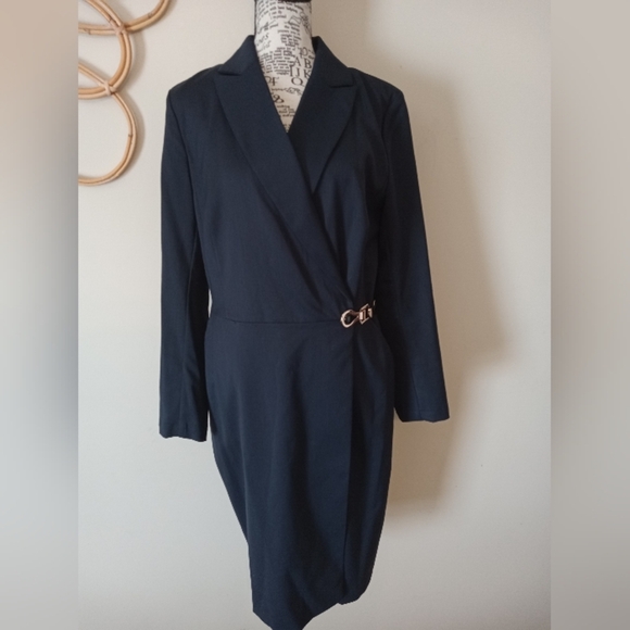 GBL Navy Gold Chain Belt Structured Blazer Dress Size 10 - Picture 2 of 10